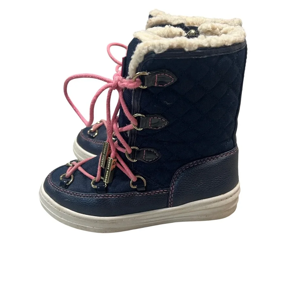 Sydney Jordyn Girls Winter Snow Boots Lace Up Faux Fur Trim Navy Pink Size‎ 10